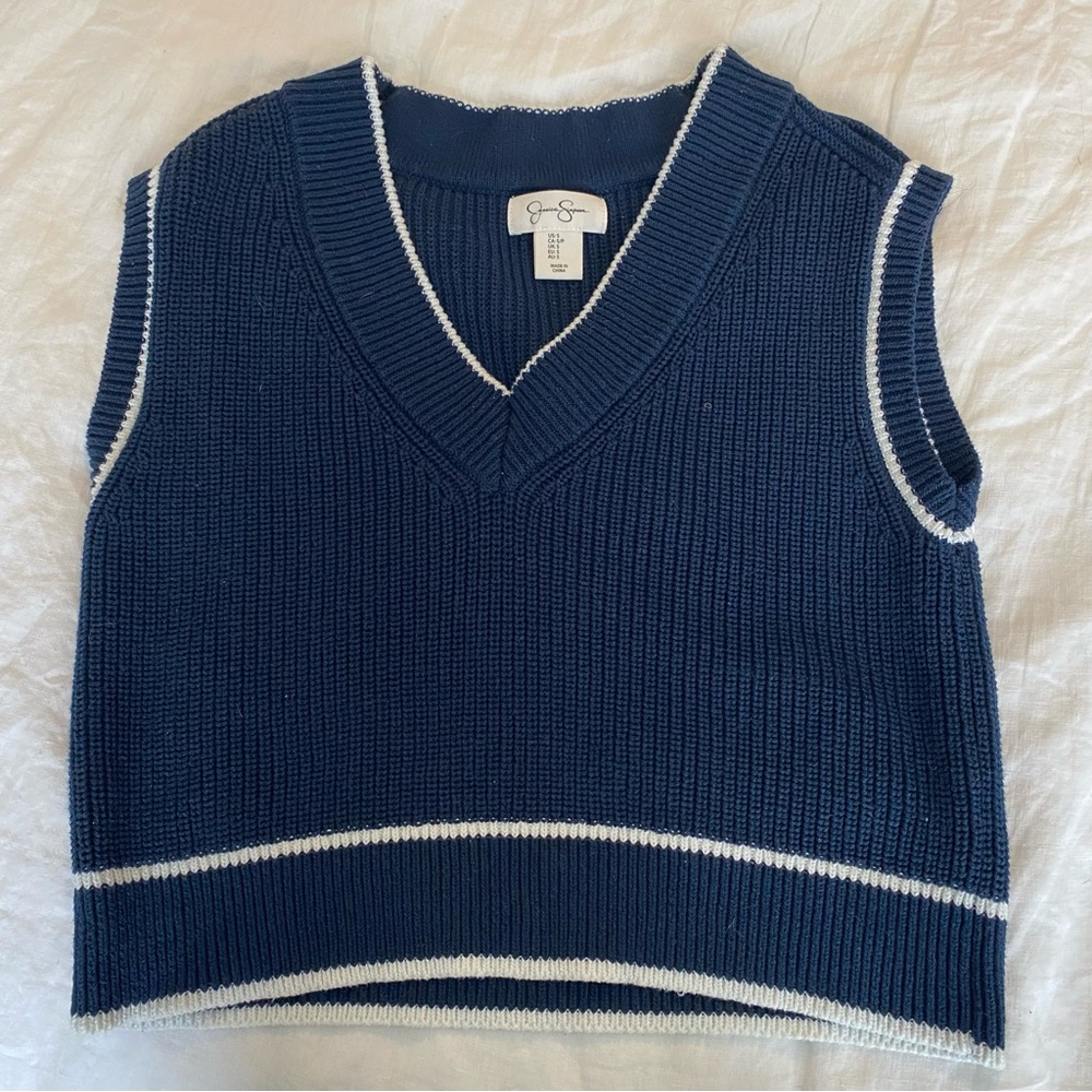 Jessica Simpson Navy V-Neck Sweater Vest with White Trim